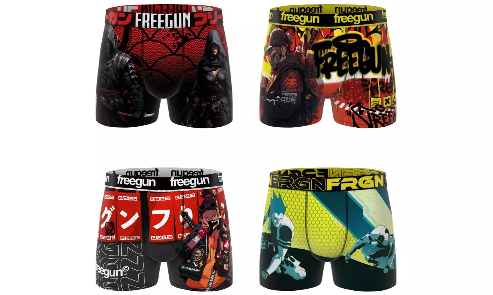 Lot de 4 boxers microfibre FREEGUN divers univers pour homme