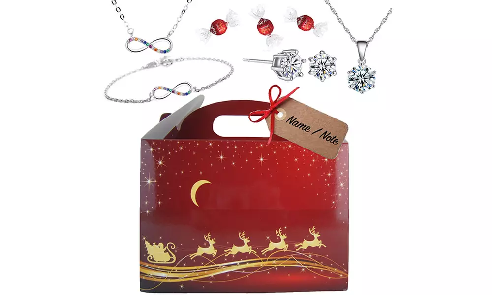 Coffret cadeau de Noël pour homme ou femme au choix avec chocolats Lindt et bijoux ornés de cristaux Swarovski® - Primary Image