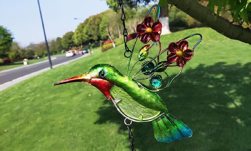 Image 2: Outdoor Hummingbird with Flower Hanging Decoration