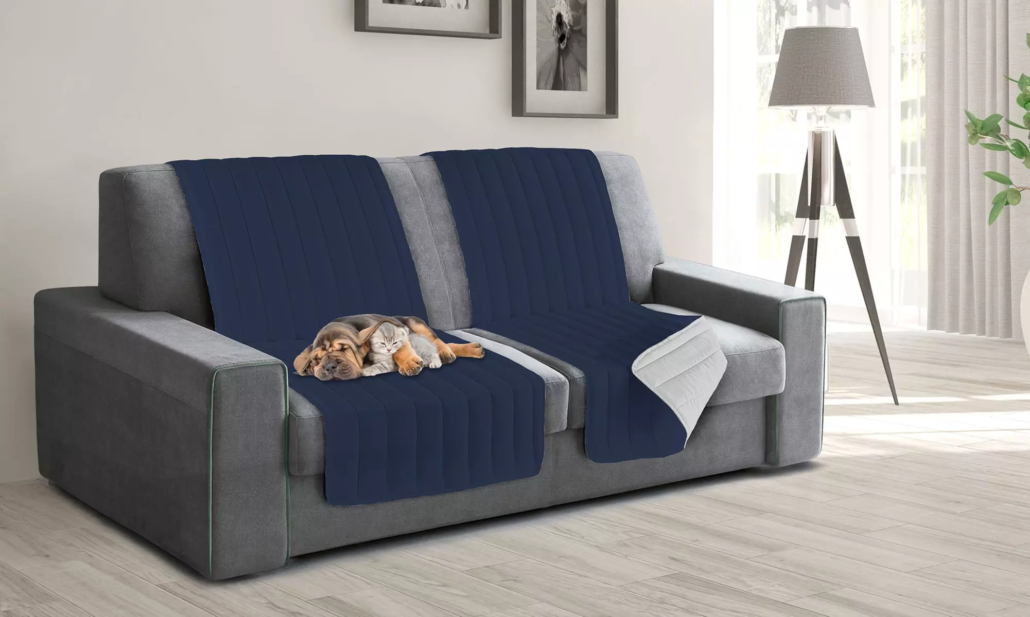 1, 2 ou 4 housses de protection réversibles 60 x 190 cm pour canapé Datexx, divers coloris au choix - Primary Image