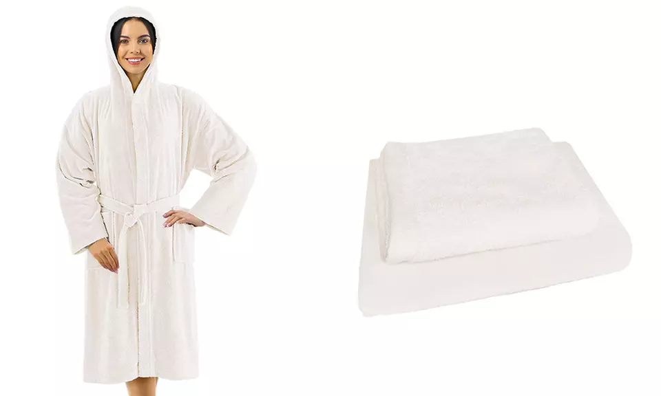 Set con accappatoio, asciugamano e salvietta ospite, 100% cotone