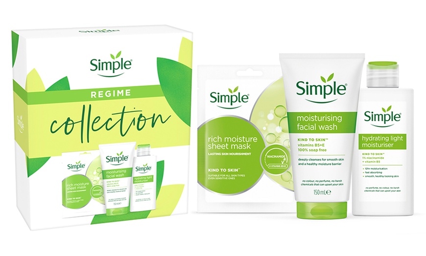 Image 1: Simple Regime Collection Sheet Mask, Facewash and Moisturiser Set 