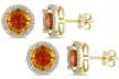 14k Yellow Gold Plated 3 Ct Round Citrine Halo Stud Earrings - Second Medium