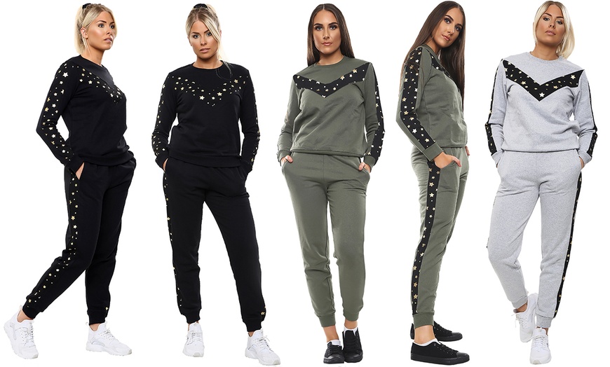 Image 1: Women's Star Print Side Panel Lounge Tracksuit