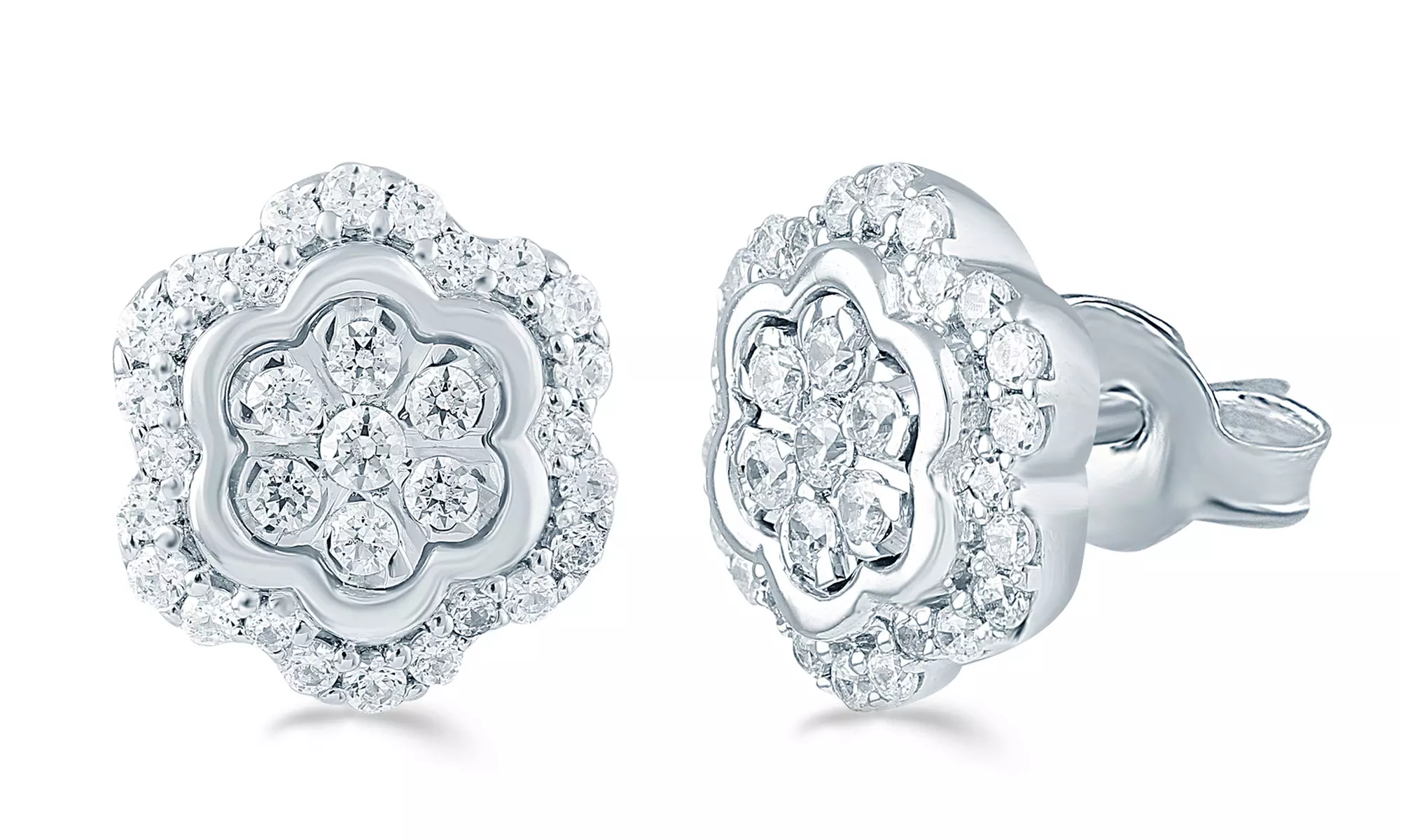1/2 CTTW Diamond Floral Cluster Stud Earrings in Sterling Silver by Fifth and Fine - Primary Image