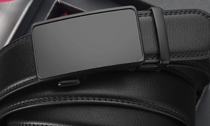Image 3: Men's Automatic Buckle Genuine Leather Belt