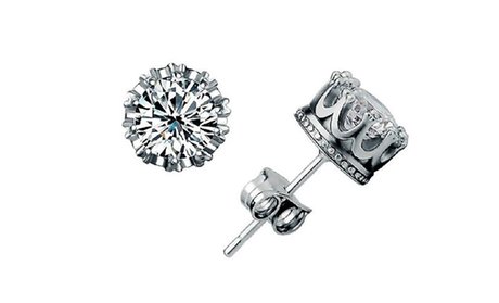 Cubic Zirconia Crown Stud Earrings