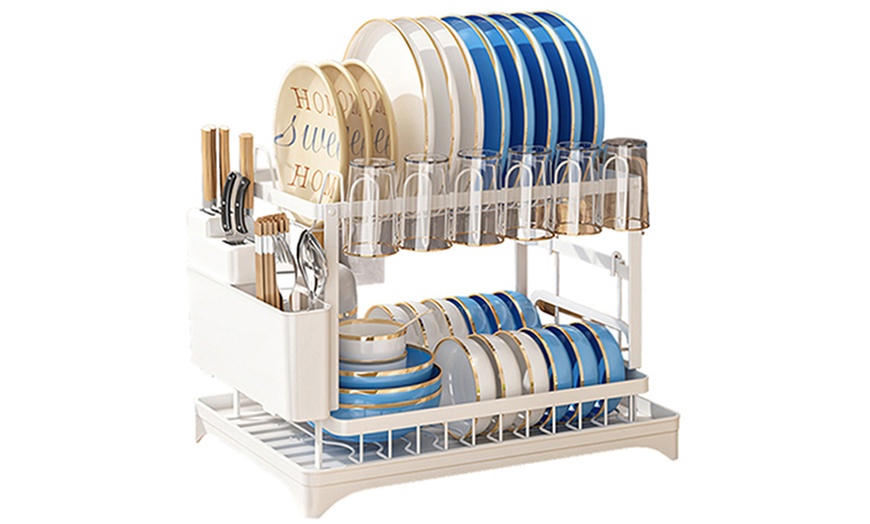 Image 7: Two-Tier Dish Drying Rack for Kitchen Countertops