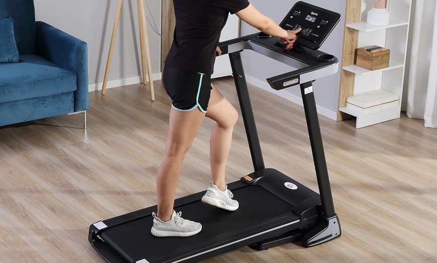 Image 1: HomCom Folding Treadmill for Home Motorised Running Machine 