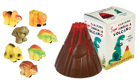1 o 2 uova di dinosauro giocattolo che si schiudono in un vulcano