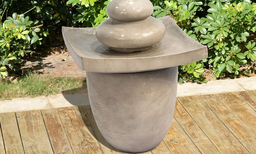 Image 2: Outdoor Zen stones 2-Tier Fountain with LED Light