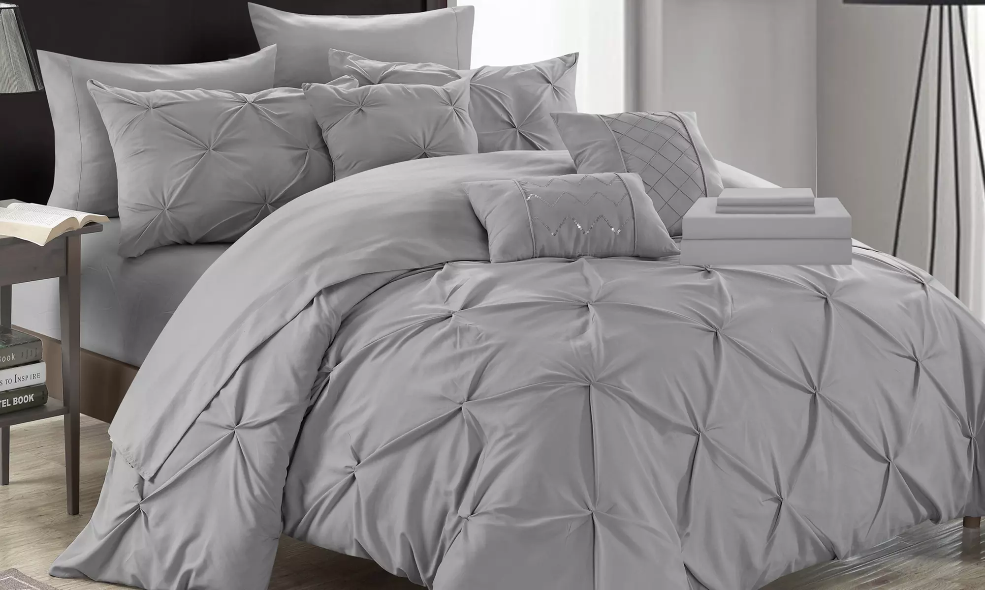 Sabrina Pinch Pleated Ruffled Comforter with Sheets Set (8- or 10-Piece) - Primary Image