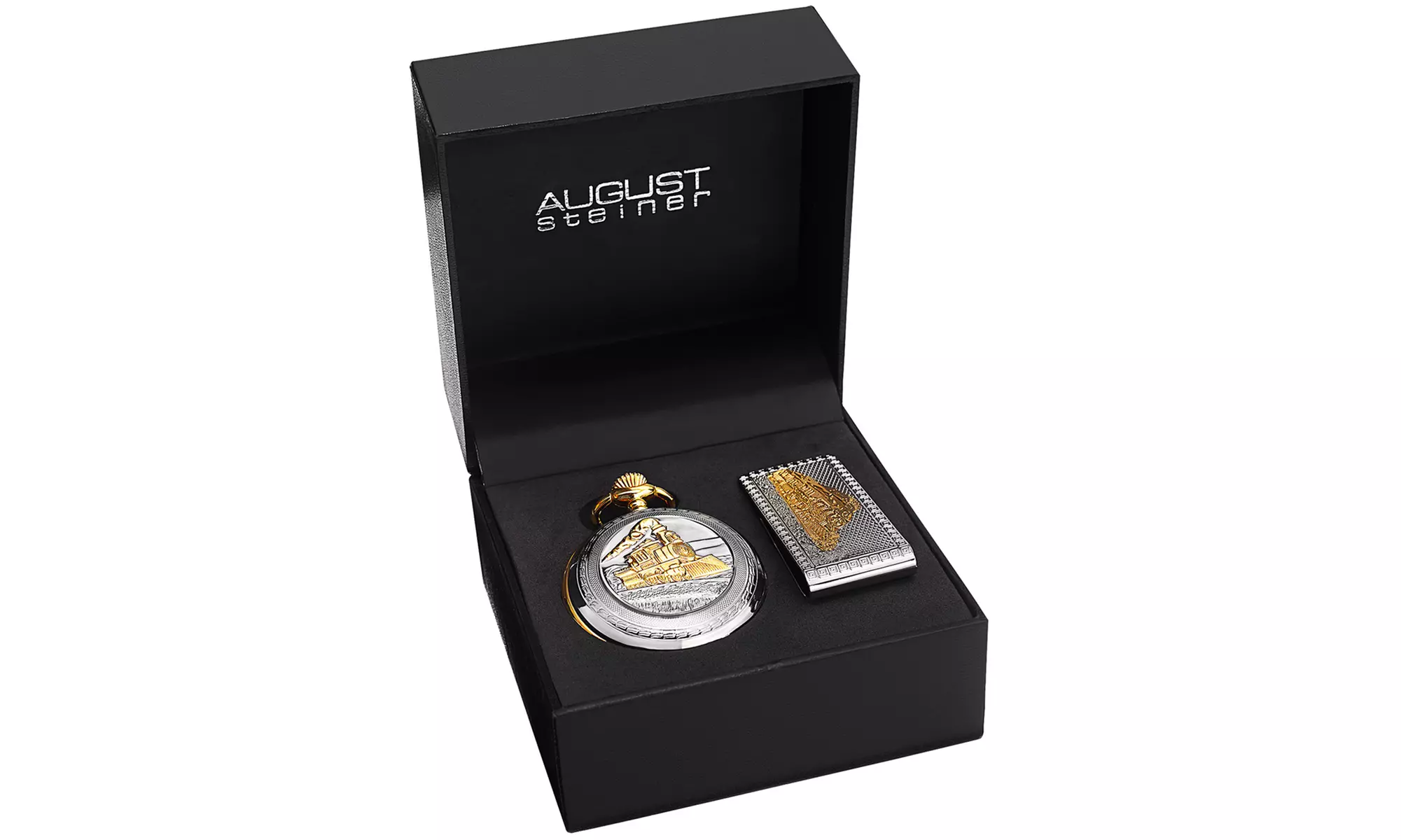 Men's August Steiner Quartz Locomotive Pocket Watch with Money Clip - Second Medium
