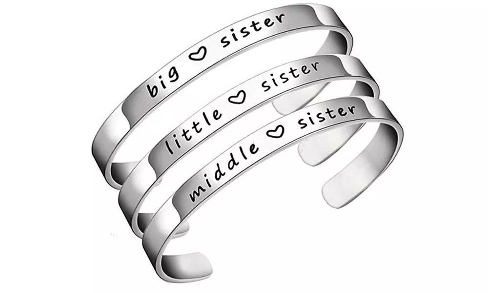 1, 2 ou 3 bracelets avec inscription gravée pour sœurs en anglais - Primary Image