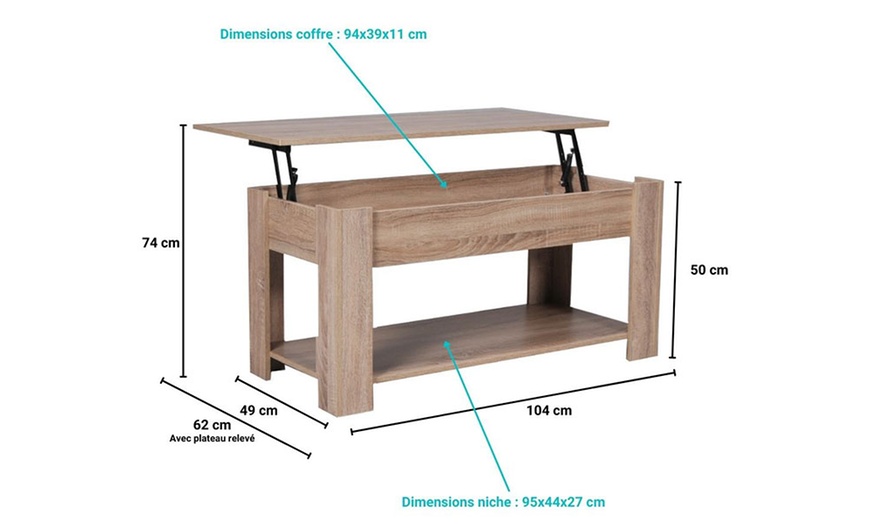 Image 11: Table basse "Utah" avec plateau relevable