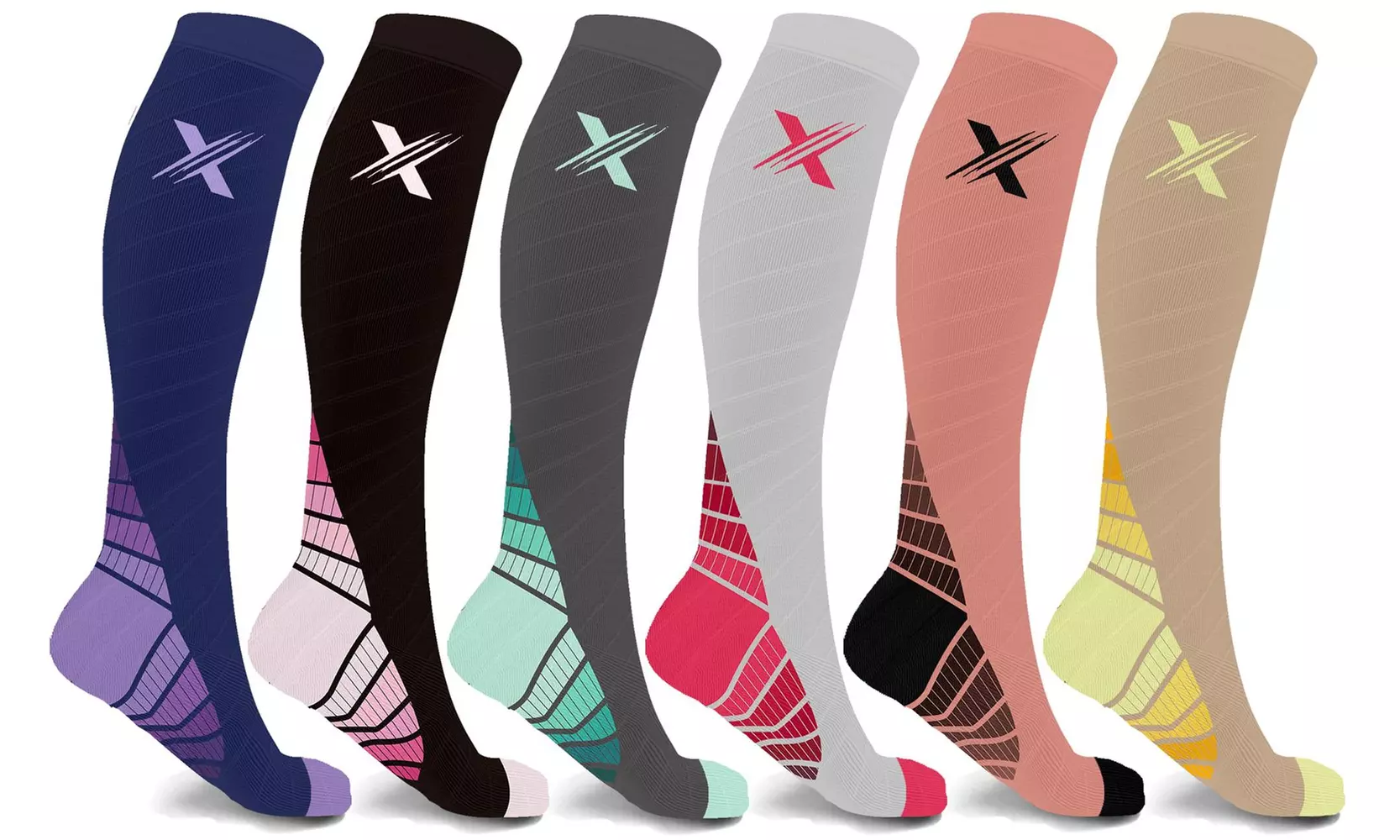 XTF Unisex Knee-High Compression Socks (6 Pairs) - Second Medium