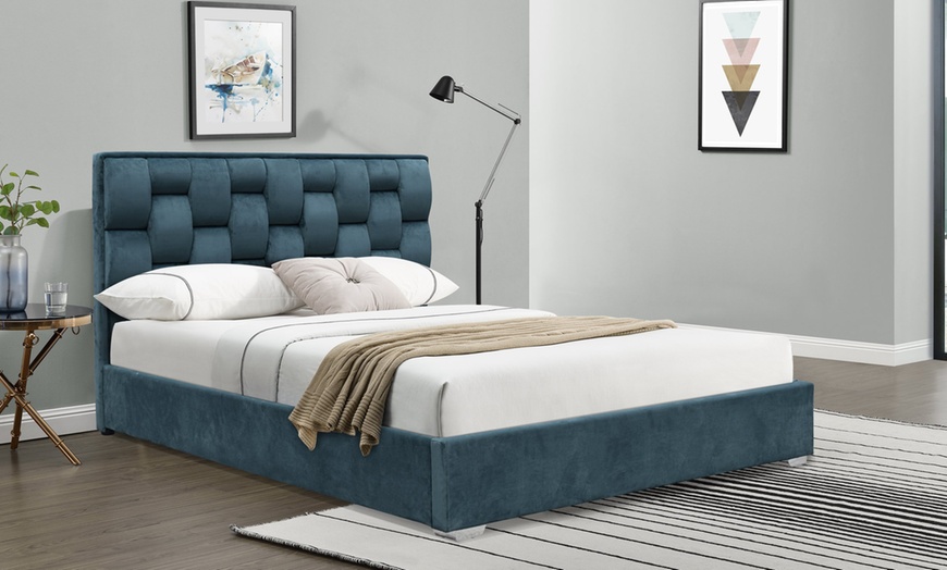 Image 1: Sydney Patterned Plush Bed Frame