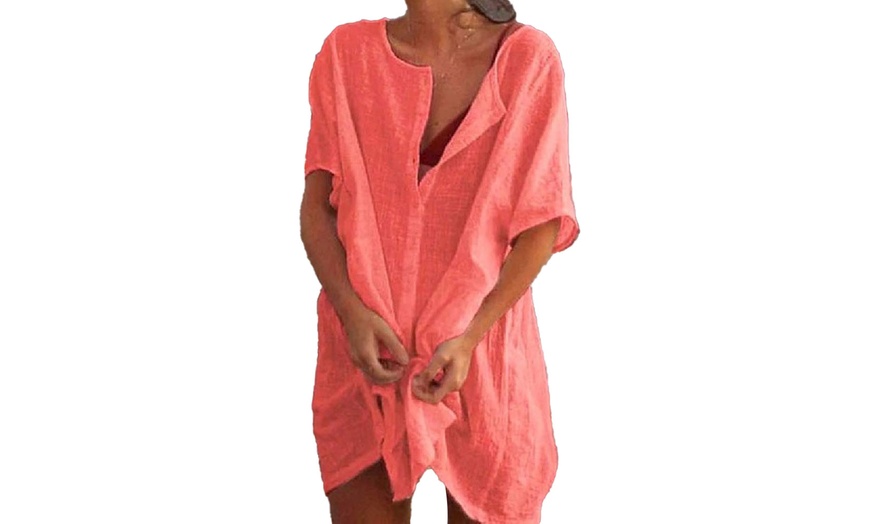 Image 7: Women's Swimwear Cover-Up Linen Loose Beach Top