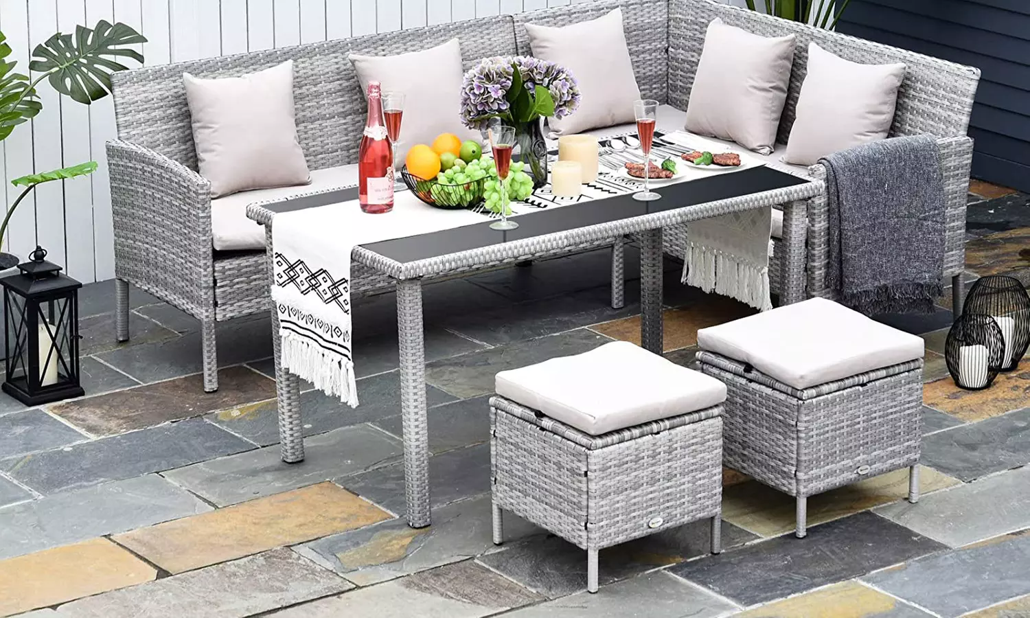 Outsunny Five-Piece Rattan-Effect Dining Set