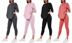 Women's Oversized T-shirt and Leggings Co-Ords Lounge Set