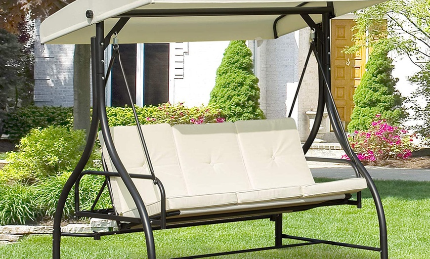 Image 4: Outsunny Three-Seater Swing Bench