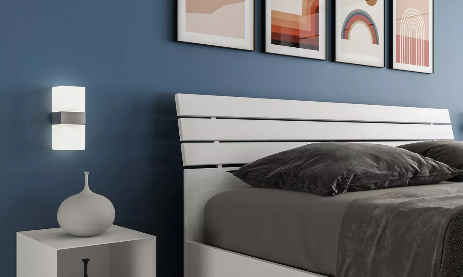 Lit double Ankel, avec tête de lit en mélamine