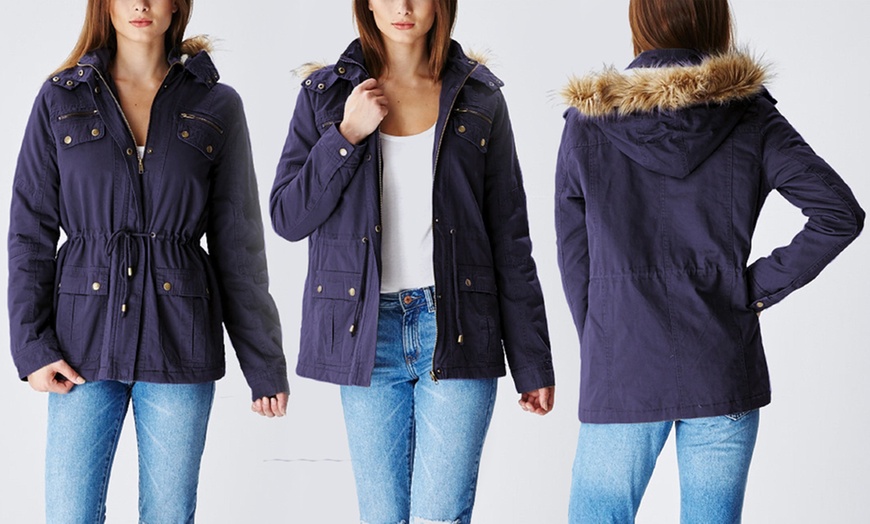 Image 6: Juniors Long Parka Jacket with Faux-Fur Hood