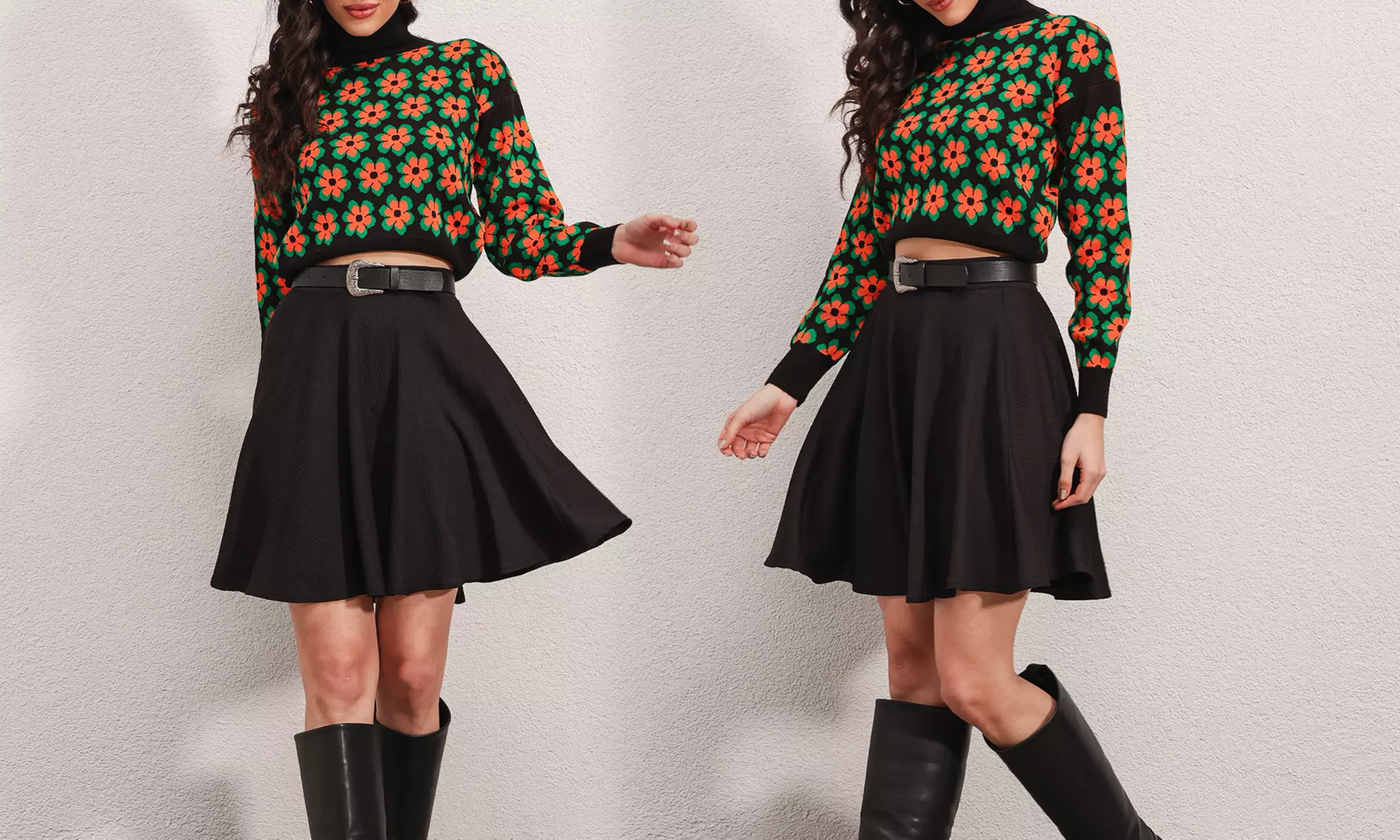 Ausgestellter Minirock in Schwarz in der Größe nach Wahl - Primary Image