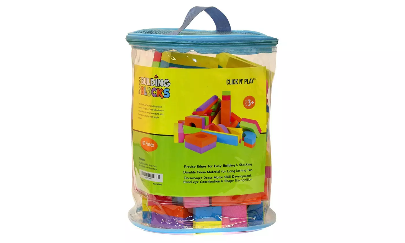 Click N' Play Toy Foam Blocks with Carry Tote (60-Count) - Second Medium