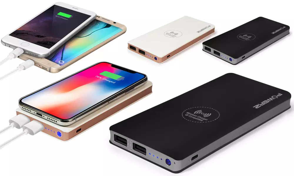 Batterie de secours sans fils Powerz - PowerBank 10000 mAh avec 2 ports USB, 2ème câble 1m en option - Primary Image