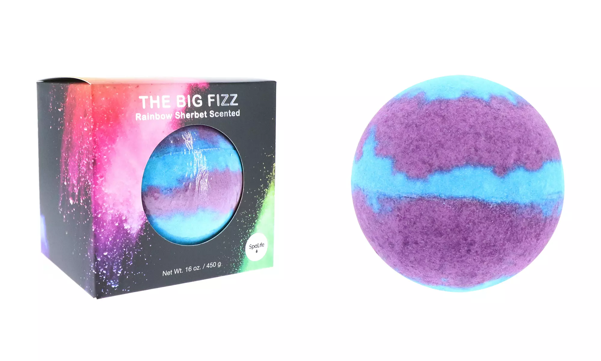 SpaLife "The Big Fizz" Giant Rainbow Sherbet Scented Bath Bomb 16oz  - Primary Image