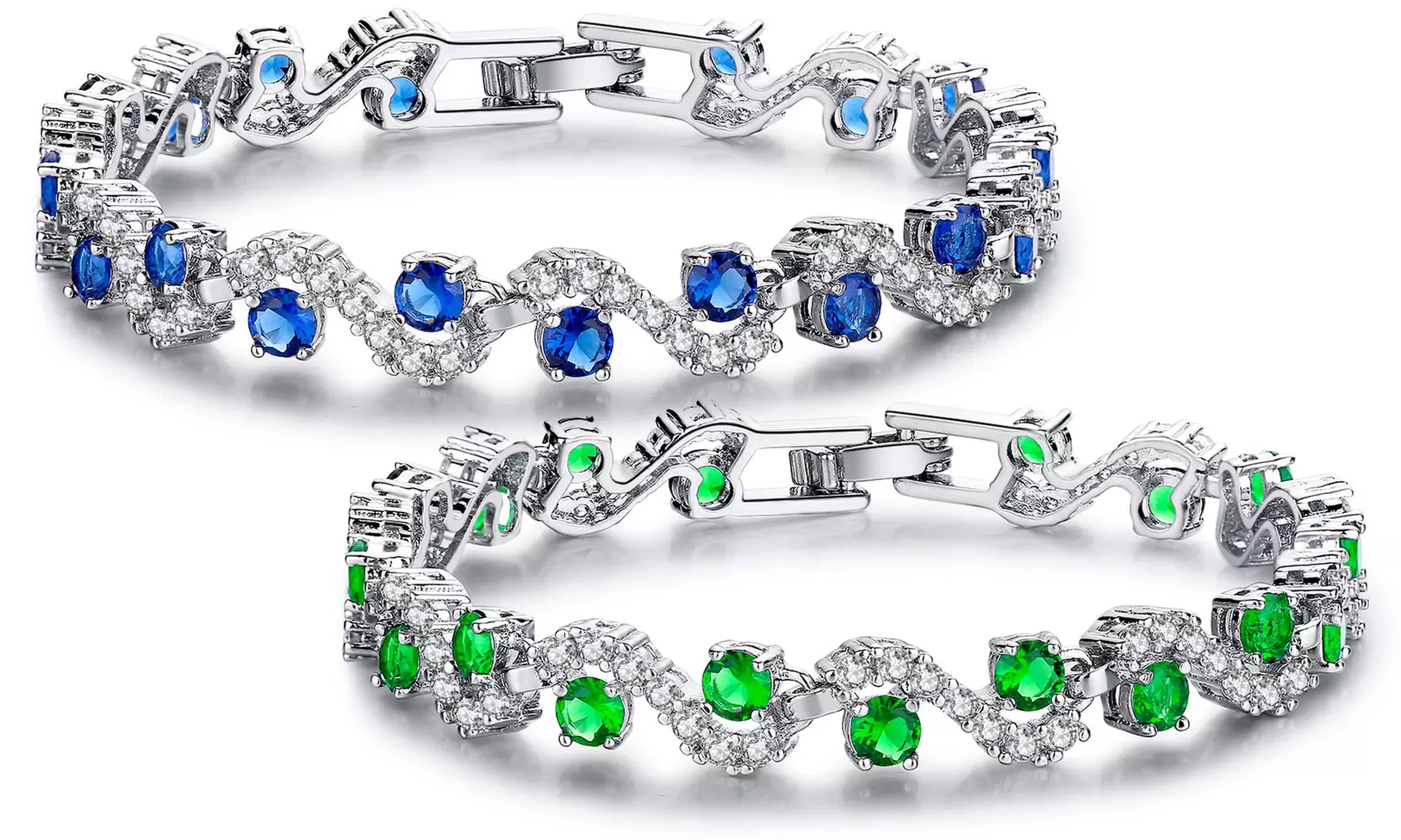 1 ou 2 bracelets en plaqué or blanc 18 carats avec saphirs artificiels - Primary Image