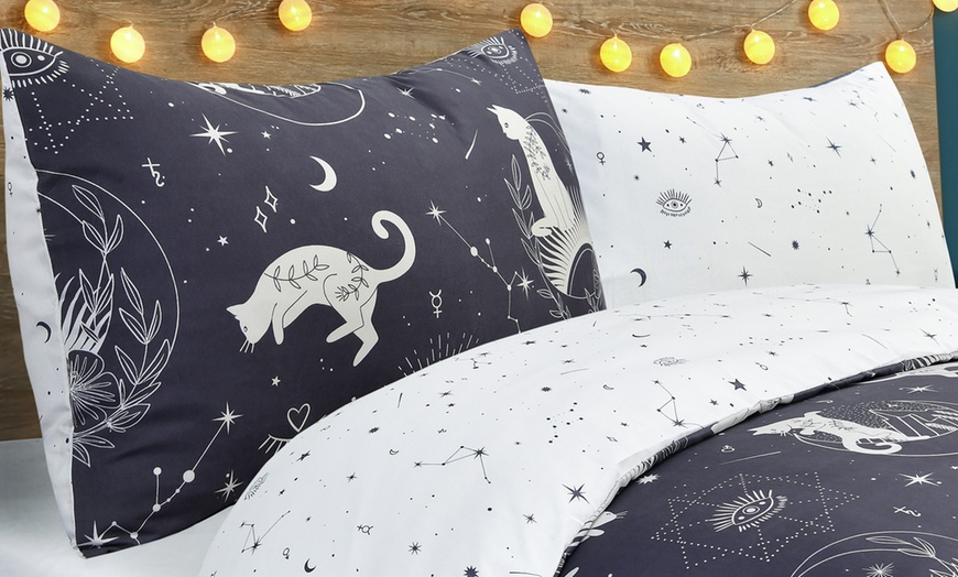 Image 8: Smart Living Reversible Celestial Cats Duvet Cover Set 