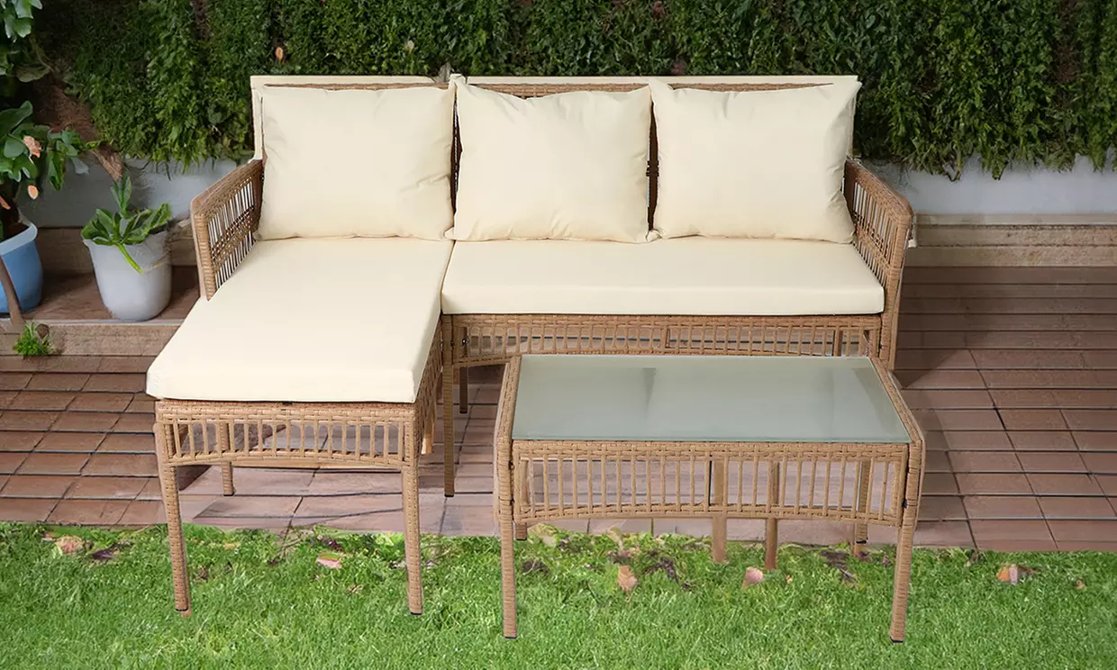 Three-Piece Neo Rattan Wicker Rope Corner Outdoor Furniture Set - Primary Image