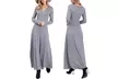 Doublju Women's Maxi Long-Sleeve Dress with Button Neckline. Plus Sizes Available. - Second Medium