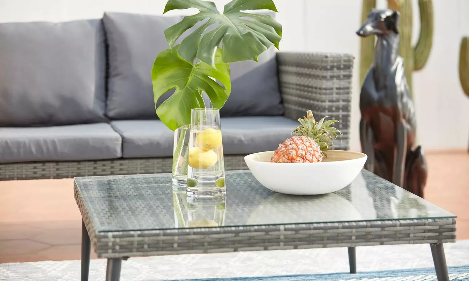 Salon de jardin bas Tejeda, résine et acier 5 places - Second Medium