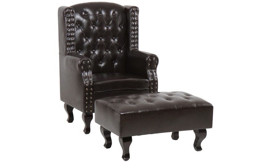 Image 2: Faux Leather Armchair and Footstool 