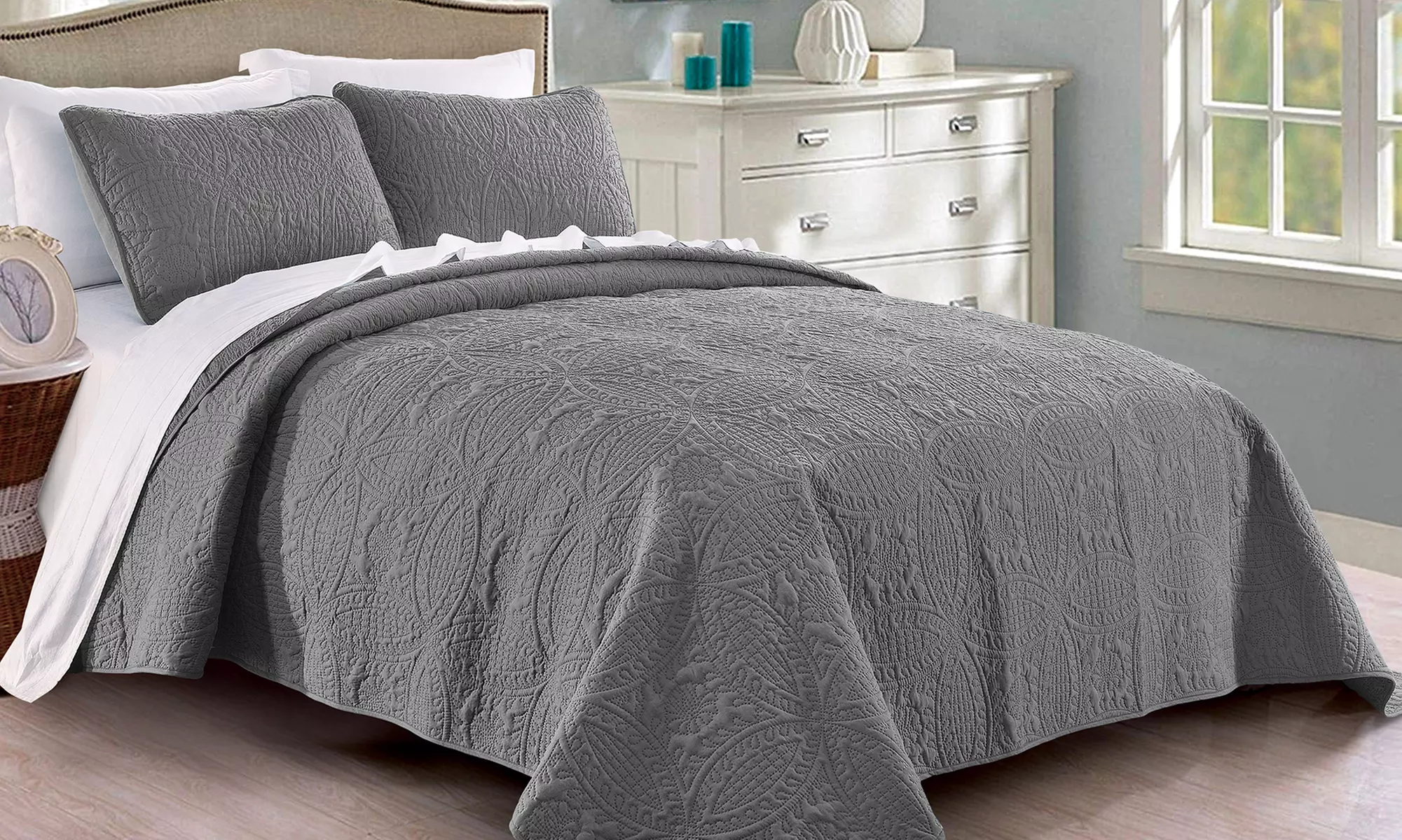 Fresh Linen Reversible Microfiber Quilt Set (3-Piece) - Primary Image