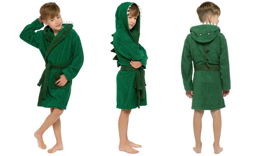 Image 1: Dinosaur Hooded Towelling Robe