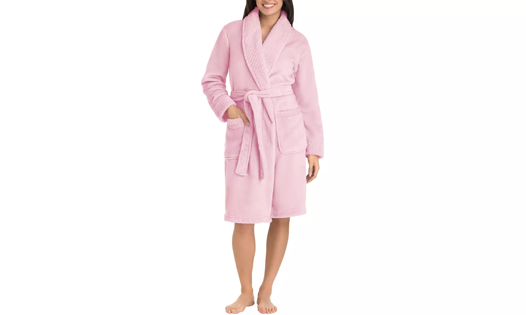 Safdie & Co. Women's Solid Flannel Bath Robe - Second Medium