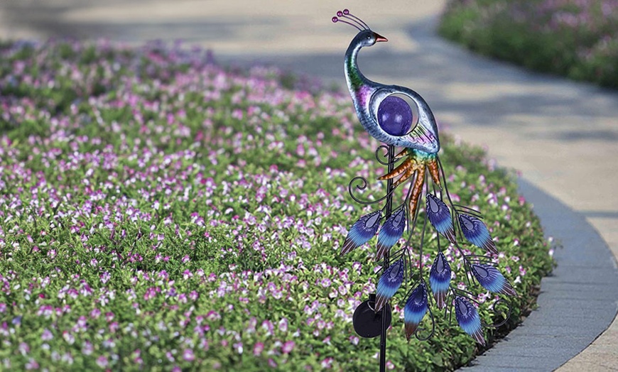 Image 2: Solar Metal Peacock Garden Decorative Lights