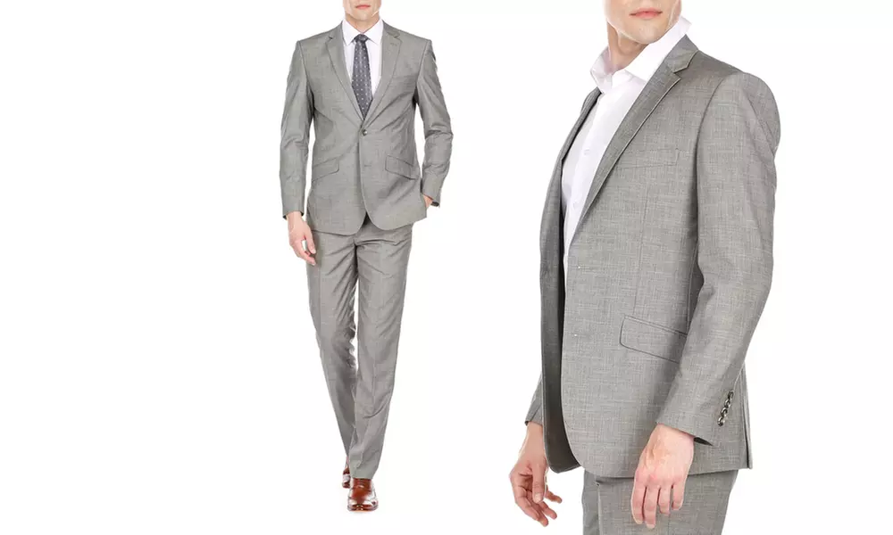 Gino Vitale Men's Slim Fit Sharkskin Suits (2-Piece) - Second Medium