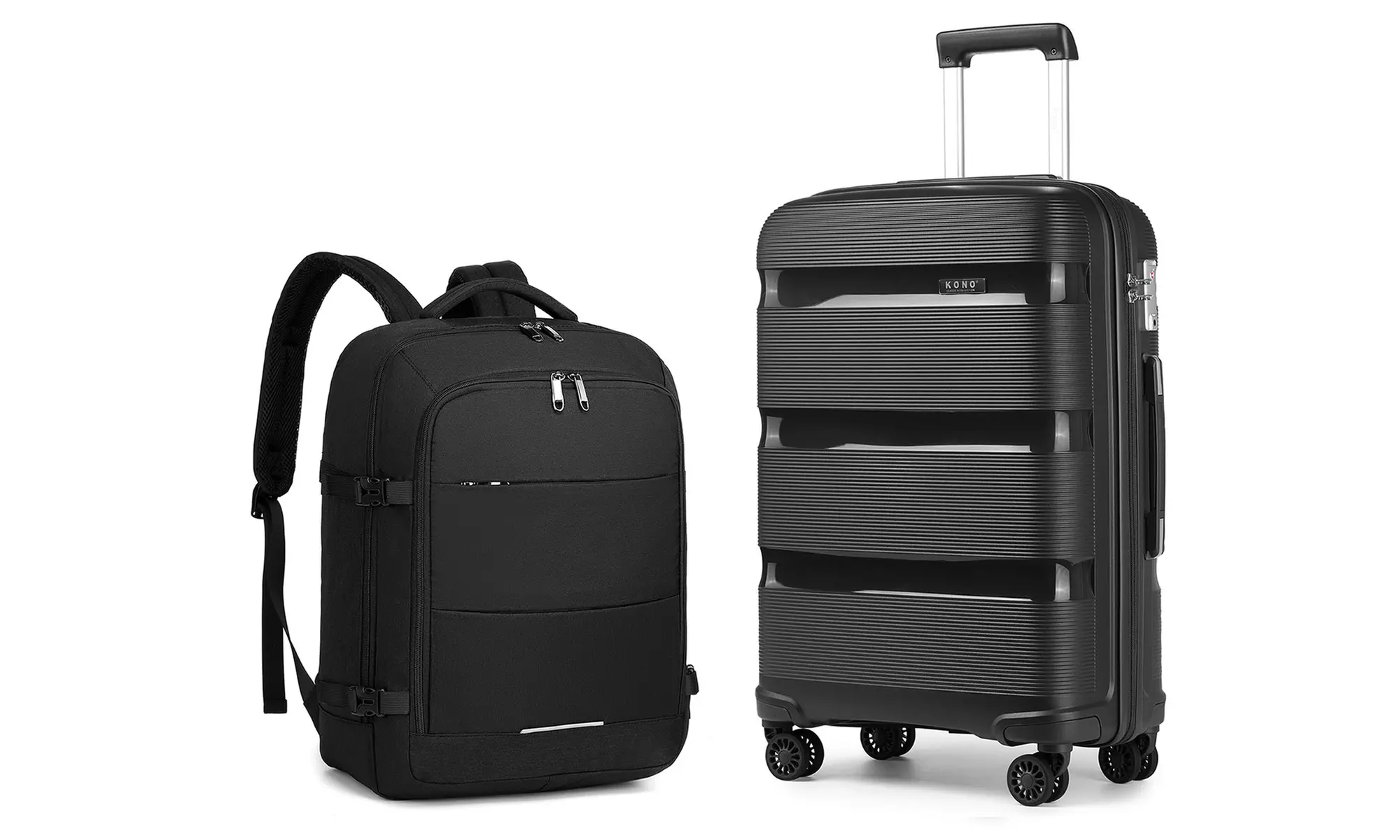 Pack de maletas rígidas y mochila impermeable de cabina