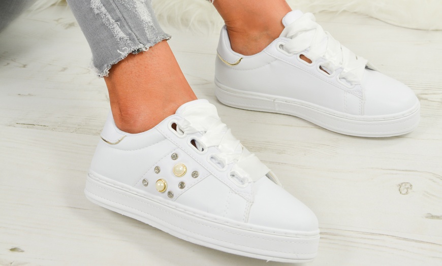 Image 14: Women's Satin Bow Sneakers