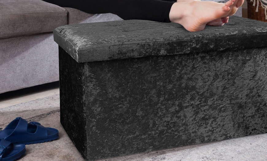 Image 8: Crushed Velvet Folding Storage Ottoman - Double Size