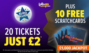 Get 20 EuroMillions Tickets for £2* + 10 Free Scratchcards