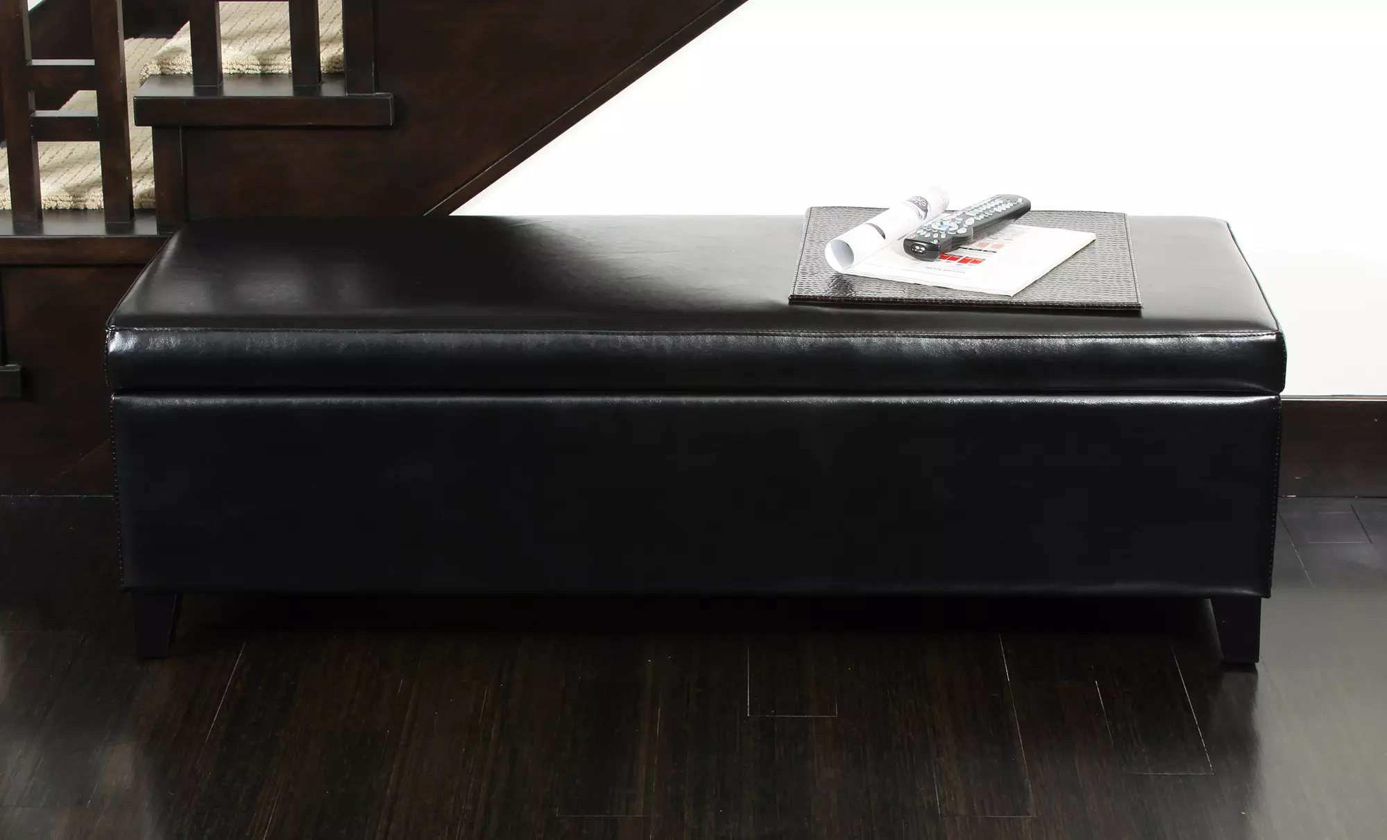 Bonded Leather Storage Bench Ottoman. Multiple Colors Available. - Primary Image