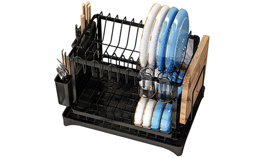 Image 3: Two-Tier Dish Drying Rack for Kitchen Countertops