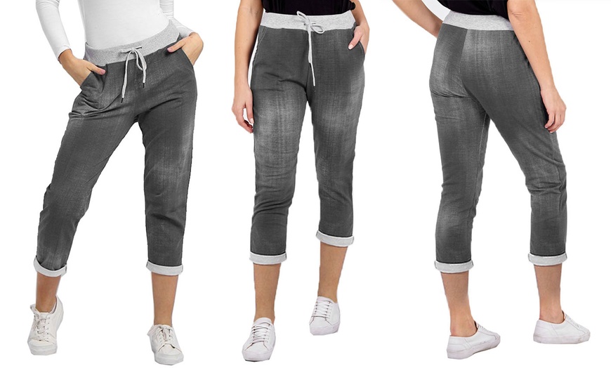 Image 3: Denim Look Turn-Up Sweatpants