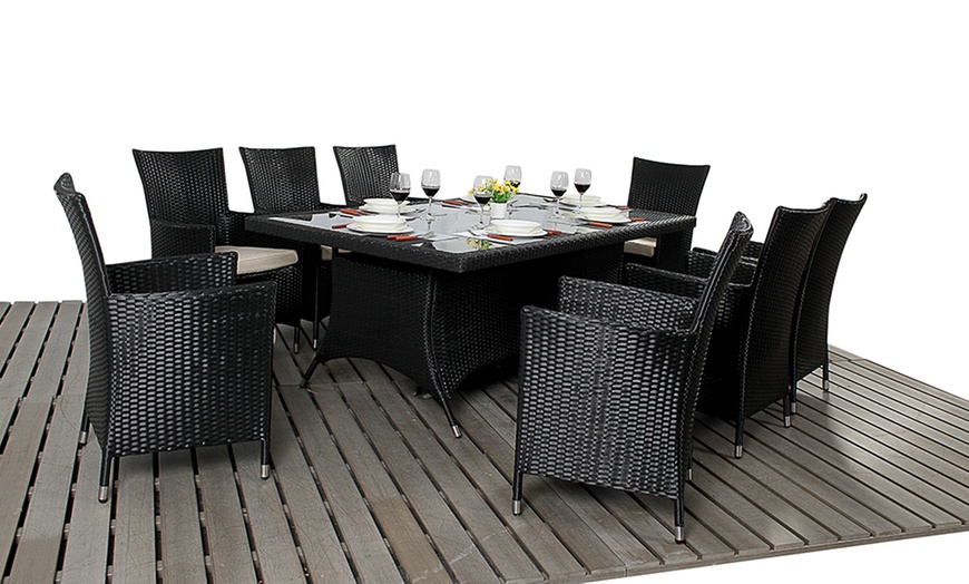 Image 3: 8-Seater Rattan-Effect Dining Set